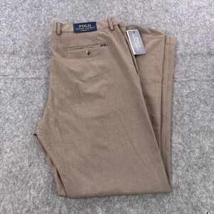 Polo Ralph Lauren Pants Mens 36x32 Brown Straight Fit Flat Front Micro Check